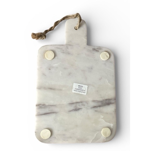 Marble White Cheese Serving Board Paddle Brass Inlay Rope Handle 12" x 9" - Picture 2 of 4